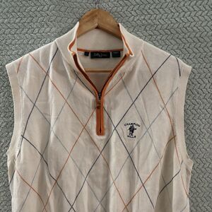 Bobby Jones Argyle Zip Vest Cotton Cashmere Ivory Orange Men’s L Golf Sweater